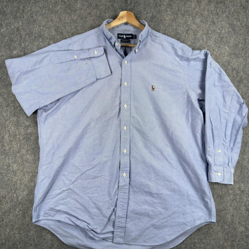 Ralph Lauren Yarmouth Shirt Mens XL Blue Cotton Oxford Button‎ Down Long Sleeve - Picture 2 of 16